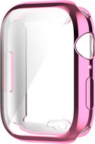 By Qubix Siliconen case (volledig beschermd) 45mm - Roze - Geschikt voor Apple watch 45mm hoesje - screenprotector - Bescherming iWatch - Bescherm