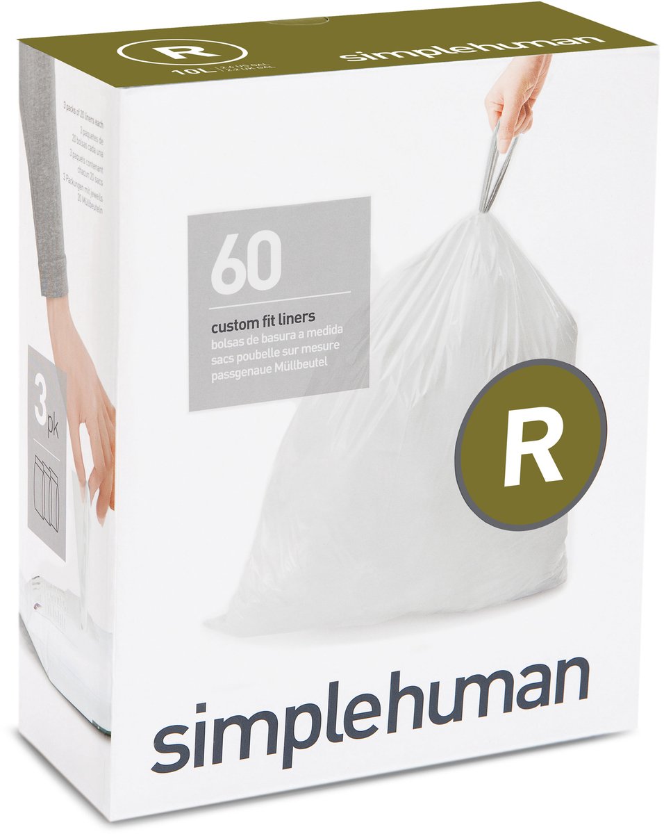 Simplehuman Code R Afvalzakken - 10 liter - 60 stuks - met Trekband - Wit