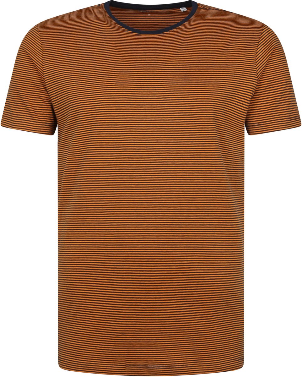 KnowledgeCotton Apparel - T-shirt Desert Sun Streep Bruin - Heren - Maat XL - Modern-fit