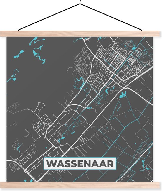 Porte-affiche avec affiche - Affiche scolaire - Carte - Carte - Plan de la ville - Wassenaar - 40x40 cm - Lattes vierges