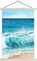 Posterhanger incl. Poster 60x90 cm - Schoolplaat - Zee - Golf - Strand - Textielposter - Blanke latten