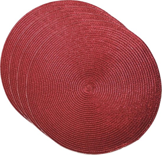 Napperons - ronds - D38 cm - rouge métallisé - 4x pièces - plastique