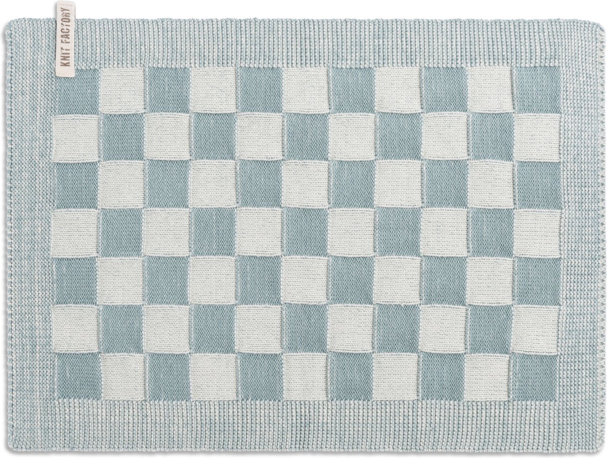 Knit Factory Gebreide Placemat - Onderlegger Block - Eetmat - Ecru/Stone Green - 50x30 cm
