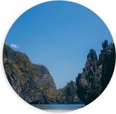 WallClassics - Cercle mural Dibond - Rochers au bord du lac - Photo 90x90 cm sur cercle mural en aluminium (avec système de suspension)