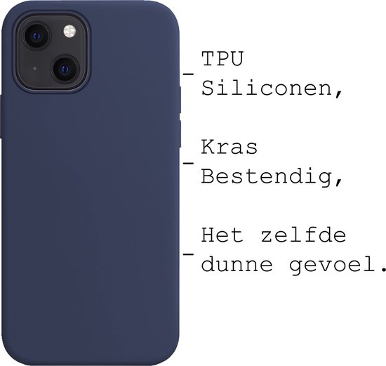 Coque pour iPhone 14 Coque en Siliconen avec 2x protecteurs d'écran - Coque pour iPhone 14 Coque avec 2x protecteurs d'écran Verre de protection encoche fermée - Blauw foncé