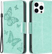 Coverup Vlinders Book Case - Geschikt voor iPhone 14 Pro Hoesje - Groen