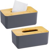 Relaxdays 2x tissue box modern - tissuehouder - zakdoekhouder - tissuedoos - bamboe