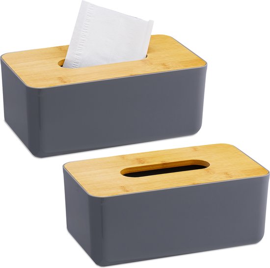 Foto: Relaxdays 2x tissue box modern tissuehouder zakdoekhouder tissuedoos bamboe