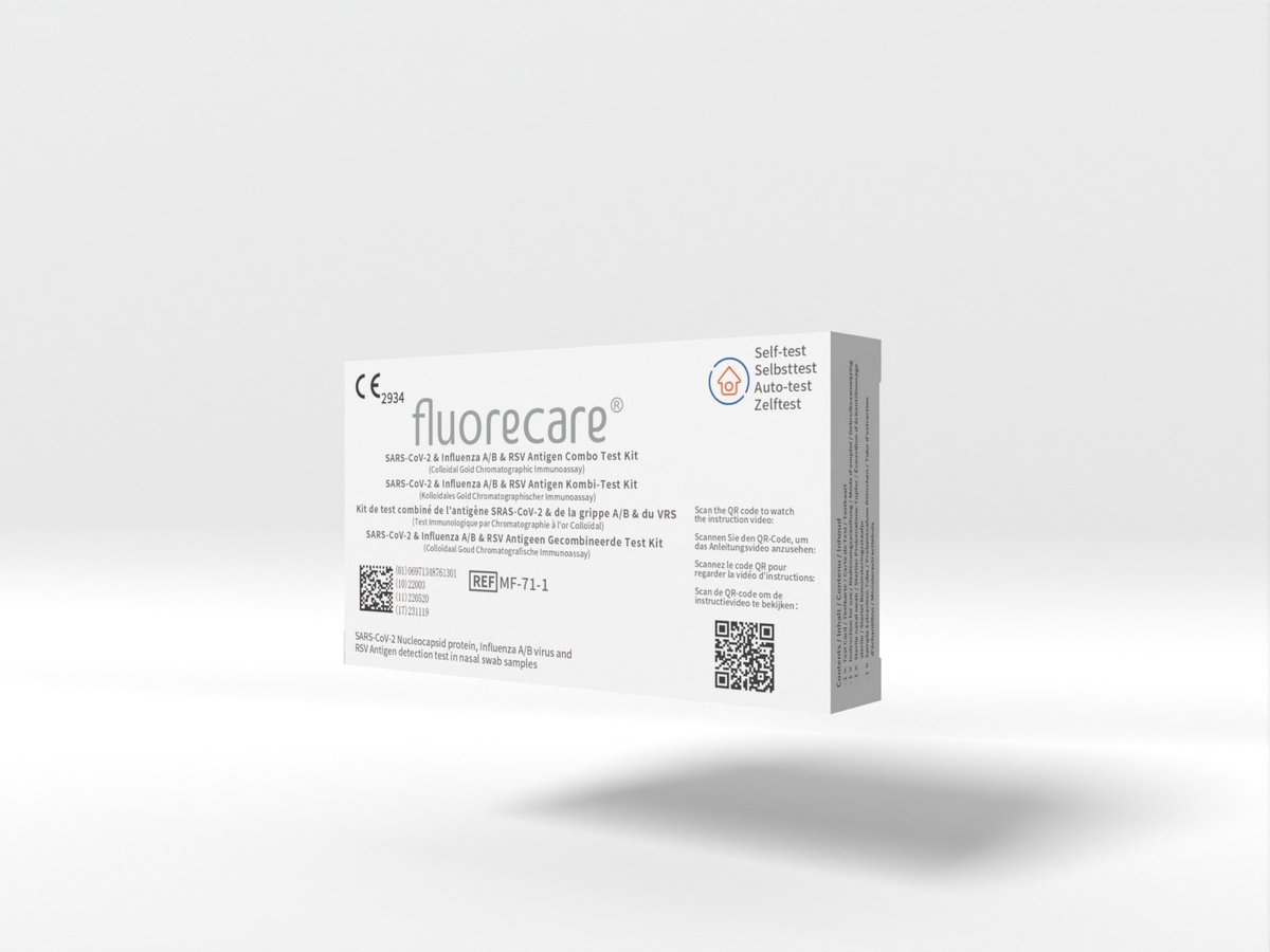Goedkoopste Fluorecare COMBO TEST - SARS Cov-2 - Influenza A/B - RSV Antigen Test Kit - 1 set
