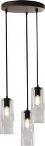 Olucia Hatice - Design Hanglamp - 3L - Glas/Metaal - Transparant;Zwart - Rond - 30 cm