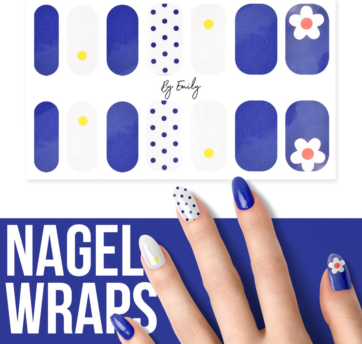 By Emily Nagel wrap Flower in the Blue Moederdag cadeaus 14 stickers Nail wrap Nail art Trendy Design Nagellakvrij Eenvoudig Nagel wrap Nagel stickers Folie Zelfklevend Sjablonen