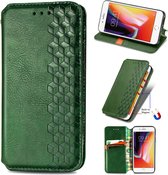 Luxe PU Lederen Ruitpatroon Wallet Case + Screenprotector voor iPhone 6/6s/7/8/SE 2020/SE 2022 _ Groen