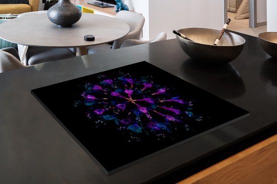 KitchenYeah® Inductie beschermer 60x52 cm - Bloemen - Paars - Buiten - Kookplaataccessoires - Afdekplaat voor kookplaat - Inductiebeschermer - Inductiemat - Inductieplaat mat