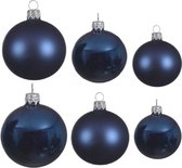 Compleet glazen kerstballen pakket donkerblauw glans/mat 26x stuks - 10x 6 cm - 12x 8 cm - 4x 10 cm