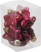 12x Sterretjes kersthangers/kerstballen rood/donkerrood van glas - 4 cm - mat/glans - Kerstboomversiering