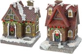 2x Kersthuisjes/kerstdorpje met gekleurde verlichting 13 cm - Kerstdorpen maken accessoires