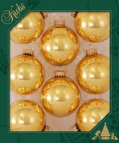 16x stuks glazen kerstballen 7 cm topaas goud kerstboomversiering - Kerstversiering/kerstdecoratie