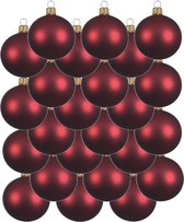 24x Donkerrode glazen kerstballen 6 cm - Mat/matte - Kerstboomversiering donkerrood