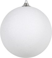 4x Witte grote glitter kerstbal 13,5 cm - hangdecoratie / boomversiering glitter kerstballen