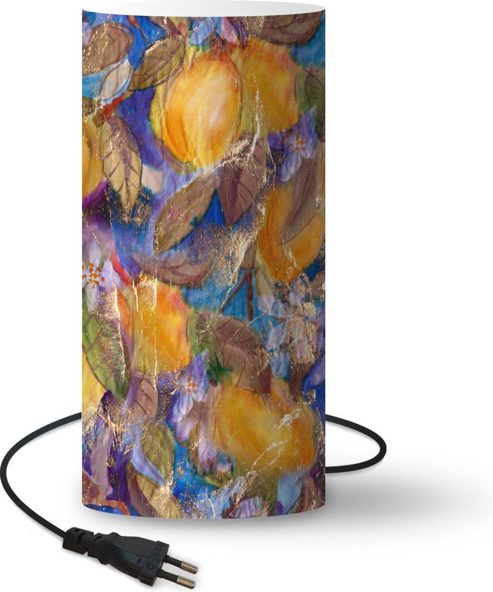 Lamp - Nachtlampje - Tafellamp slaapkamer - Citroen - Vintage - Jungle - Patronen - 33 cm hoog - Ø15.9 cm - Inclusief LED lamp