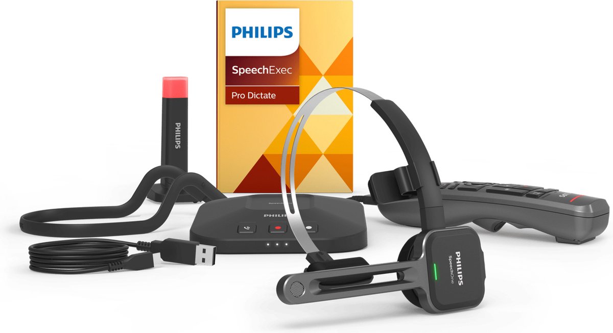 Philips PSM6800 SpeechOne Dictation Headset - Docking Station - Light - Remote Control - SpeechExec Pro Dictate/ Abo 2 jaar