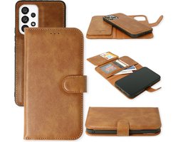 Casemania Hoesje Geschikt voor Samsung Galaxy A13 4G - Bruin - 2 in 1 Luxe Kunstlederen Portemonnee Book Case met Extra Vakken