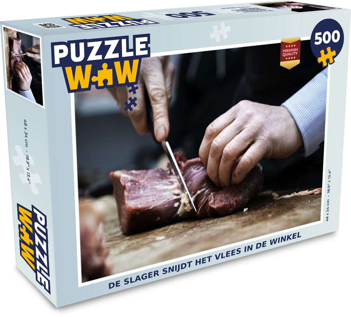 Puzzel De slager snijdt het vlees in de winkel - Legpuzzel - Puzzel 500 stukjes