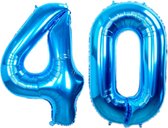 Folie Ballon Cijfer 40 Jaar Blauw Verjaardag Versiering Helium Cijfer Ballonnen Feest versiering Met Rietje - 86Cm