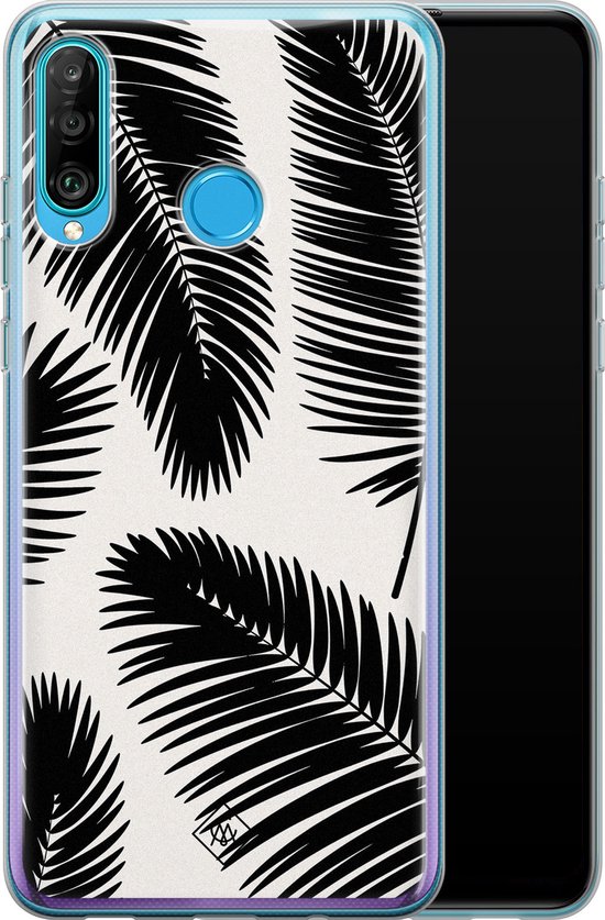 Coque Huawei P30 Lite - Silhouette feuilles de palmier - Coque téléphone Siliconen - Coque TPU - Zwart - Plantes - Casimoda
