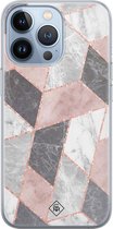 Casimoda® hoesje - Geschikt voor iPhone 13 Pro - Stone grid marmer / Abstract marble - Siliconen/TPU telefoonhoesje - Backcover - Geometrisch patroon - Roze