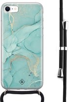 Casimoda® hoesje met koord - Geschikt voor iPhone 8 - Marmer mint groen - Afneembaar koord - Siliconen/TPU - Mint