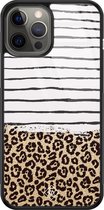 Casimoda® hoesje - Geschikt voor iPhone 12 Pro Max - Luipaard strepen - Luxe Hard Case Zwart - Backcover telefoonhoesje - Bruin/beige