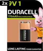 2x Duracell Rechargeable 9V 170mAh batterijen, verpakking van 1