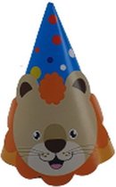 Feesthoedjes leeuw model - Blauw / Lichtbruin / Multicolor - Papier - One Size - 6 Stuks - Feestje - Party - Partijtje - Verjaardag - Themafeest