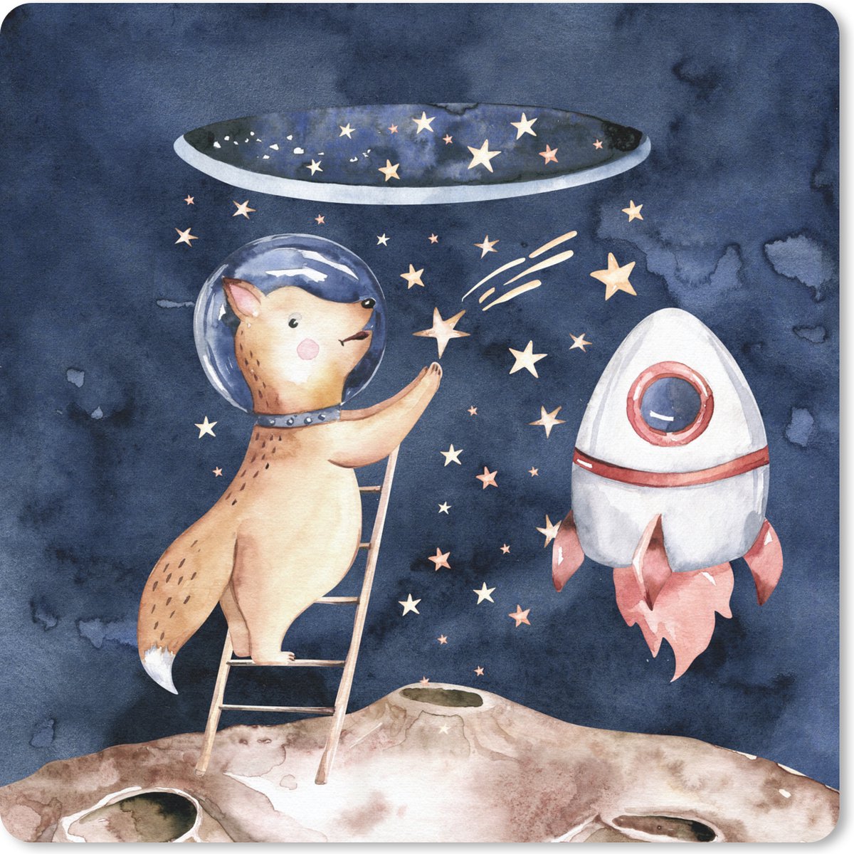 Muismat 30x30 cm - Mousepad Raket - Ruimte - Vos - Jongens - Meisjes - Kids - Muismatten