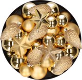 Kerstversiering kunststof kerstballen/hangers goud 6-8-10 cm pakket van 62x stuks - Kerstboomversiering