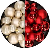 Kerstversiering kunststof kerstballen kleuren mix rood/champagne 6-8-10 cm pakket van 44x stuks