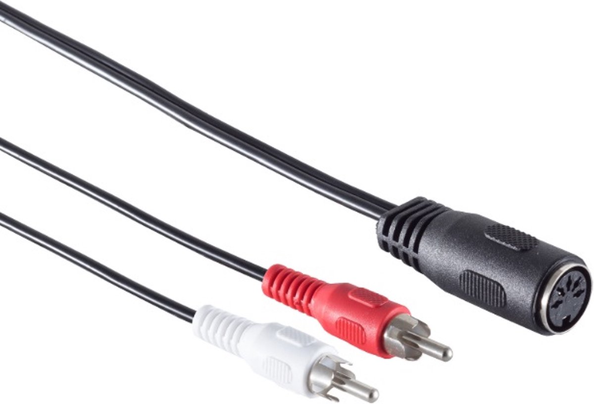 DIN 5-pins (v) - Tulp stereo 2RCA (m) audio adapter (afspelen) / zwart - 0,20 meter