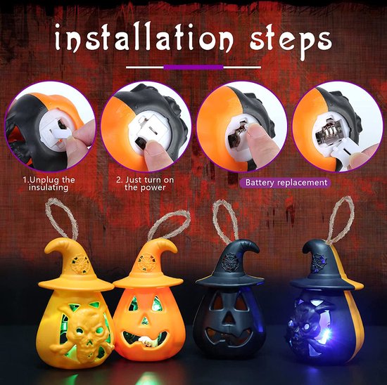 Lanternes Halloween - Style Citrouille, Main Fantôme Et Sorcière - Fonctionne Sur Piles - Décoration Maison Hantée Intérieur Extérieur