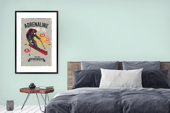 Cadre photo avec affiche - Ski - Sport - Vintage - Grijs - 80x120 cm - Cadre pour affiche