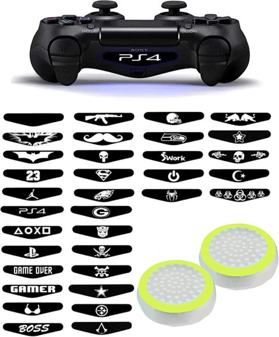 Gaming Thumbsticks Grips | Dopjes voor je Game Controller(s) + Sticker | Wit/Lichtgroen + Willekeurige Sticker | 1 Set = 2 Thumbgrips | Geschikt…