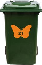 Kliko Sticker / Vuilnisbak Sticker - Vlinder - Nummer 21 - 14x21 - Oranje