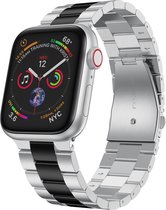 By Qubix Stalen schakelband - Zilver met zwart - Geschikt voor Apple Watch 42mm - 44mm - 45mm - Ultra - 49mm - Compatible Apple watch bandje -