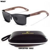 KingSeven - Nuez - Rechthoekige zonnebril van aluminium en walnoothout - Met gepolariseerde UV400 glazen - Z134