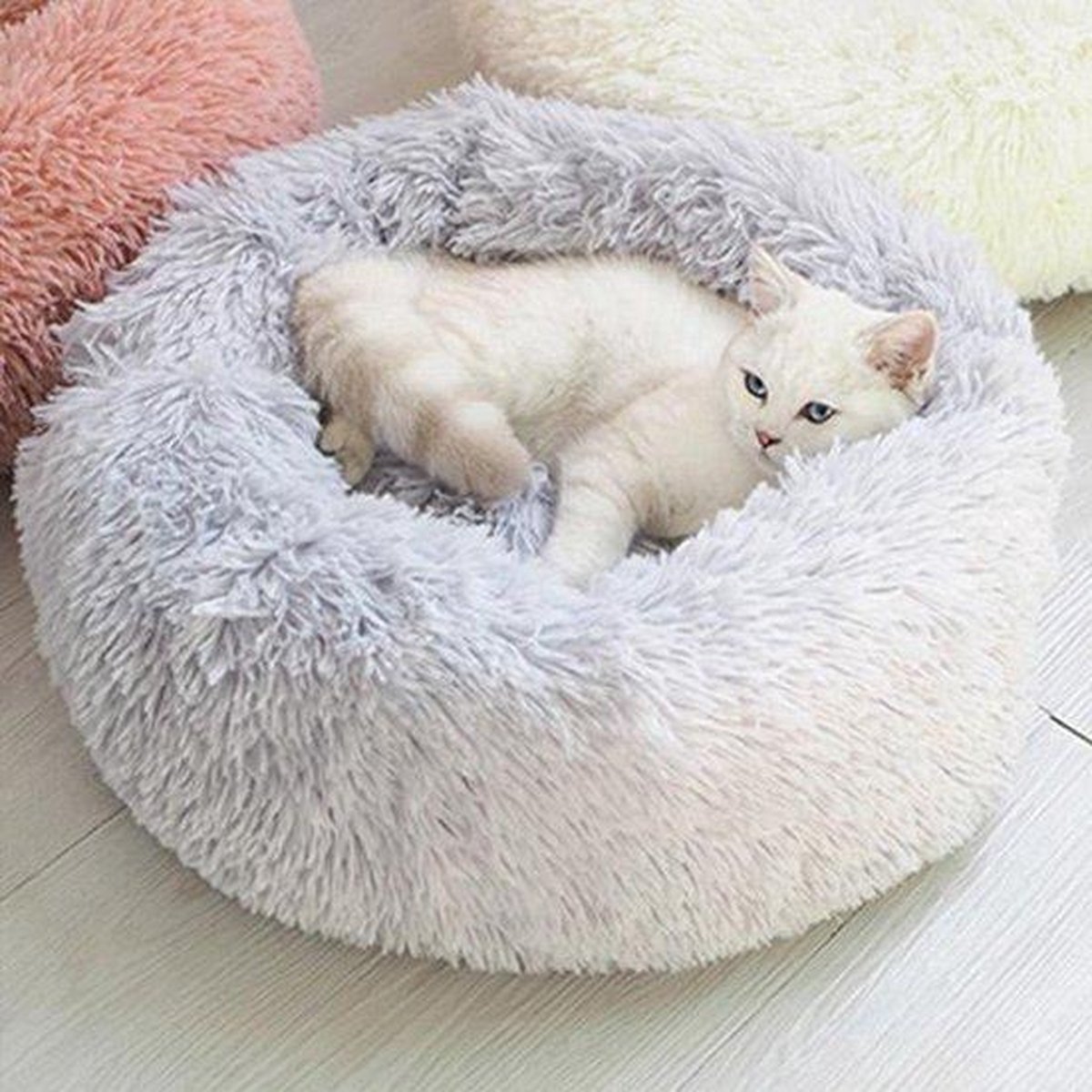 Snoozle Kattenmand – Zacht En Luxe Poezenmand – Kattenmandje Rond – Wasbaar – 80Cm – Lichtgrijs