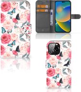 Smartphone Hoesje iPhone 14 Pro Max Flipcase Cadeautjes voor Moederdag Butterfly Roses