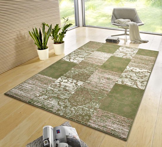 Tapis patchwork Bloques - vert/crème 200x290 cm