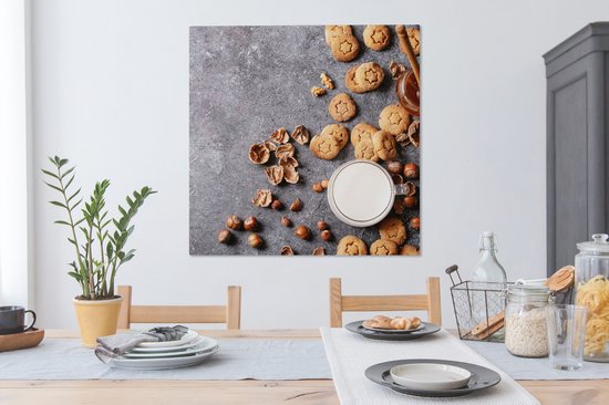 Tableau sur toile Lait - Biscuits - Noix - Épices - Automne - 90x90 cm - Décoration murale