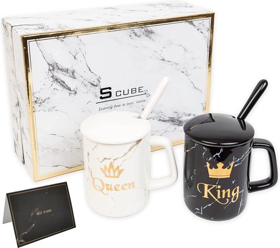 H&H - Set van 6 Koffiekopjes, Vhera, Multifunctioneel, Steengoed, Decor, Zwart en Wit, 85 cc