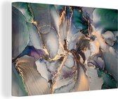 Canvas Schilderij Goud - Blauw - Marmer - 120x80 cm - Wanddecoratie